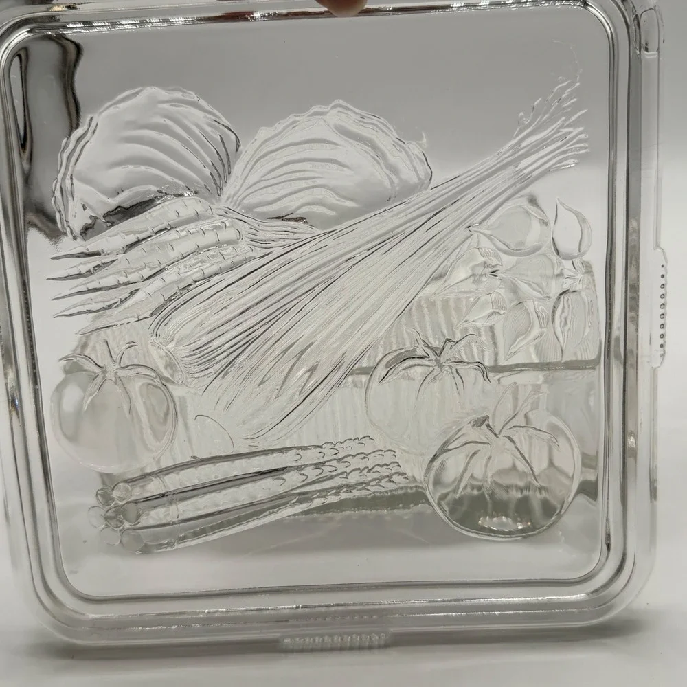 Vintage Federal Glass Refrigerator Dishes Clear Ribbed Vegetable Lid Lot 8x8 4x4